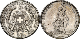 Suiza. 1872. 5 francos. (KM. S11). Festival de Tiro: Zúrich. Atractiva. Escasa. AG. 25 g. EBC-.

Switzerland. 1872. 5 francs. (KM. S11). Shooting Fe...