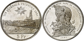 Suiza. 1881. 5 francos. (KM. S15). Festival de Tiro: Friburgo. Leve golpecito. Escasa. AG. 25,04 g. EBC-.

Switzerland. 1881. 5 francs. (KM. S15). S...