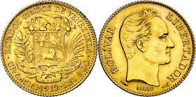 Venezuela. 1912. (París). 20 bolívares. (Fr. 5c) (KM. 32). AU. 6,42 g. MBC+.

Venezuela. 1912. (Paris). 20 bolivars. (Fr. 5c) (KM. 32). AU. 6,42 g. ...
