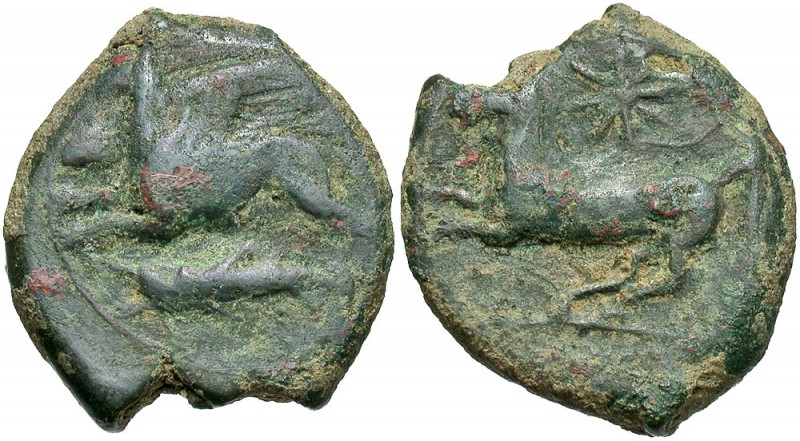 Sicily, Syracuse, Dionysos II, 367 - 357 BC
AE23, 8.63 grams
Obverse: Griffin ...