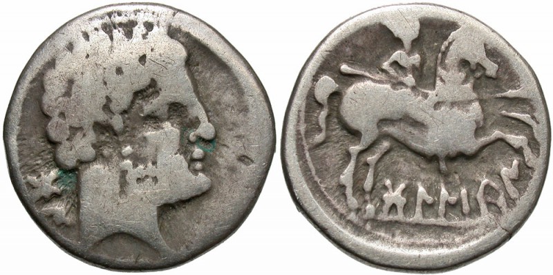 Iberia, Bolskan (Osca), 150 - 100 BC
Silver Denarius, 18mm, 2.82 grams
Obverse...