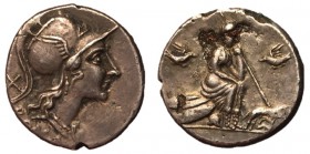 Anonymous, 115 - 114 BC, Fouree Denarius, Roma with Romulus & Remus