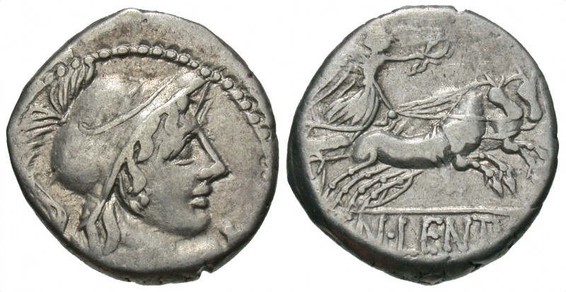 Cn Lentulus Clodianus, 88 BC
Silver Denarius, Rome Mint, 18mm, 3.99 grams
Obve...