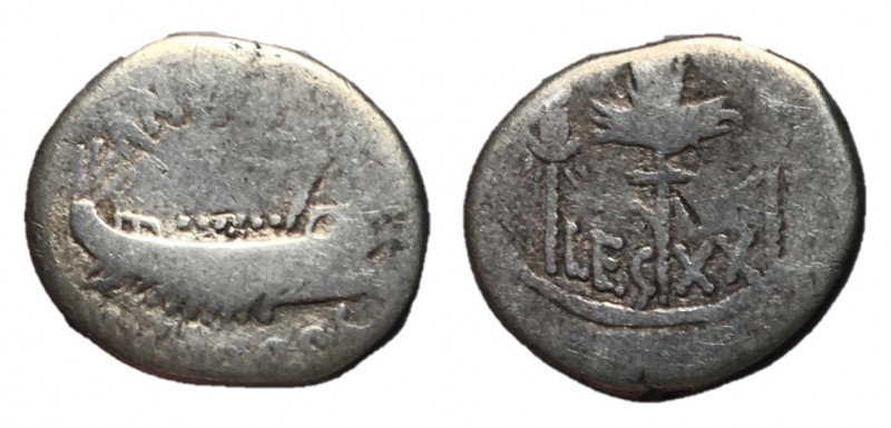 The Triumvirs, Marc Antony, 32 - 31 BC
Silver Denarius, Patrae(?) Mint, 17mm, 3...