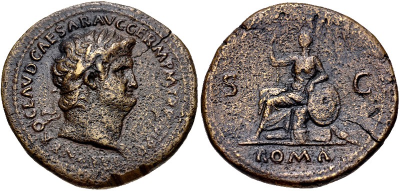 Nero, 54 - 68 AD
AE Sestertius, Rome Mint, 36mm, 24.80 grams
Obverse: IMP NERO...