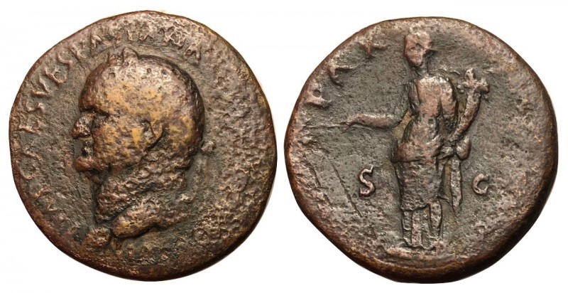 Vespasian, 69 - 79 AD
AE Sestertius, Rome Mint, 32mm, 22.53 grams
Obverse: IMP...