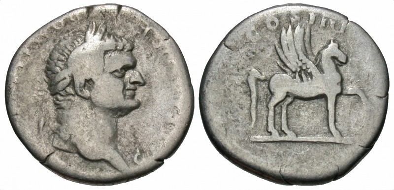 Domitian, as Caesar, 76 AD
Silver Denarius, Rome Mint, 19mm, 3.16 grams
Obvers...