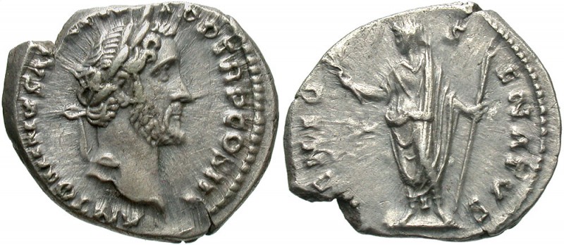 Antoninus Pius, 138 - 161 AD
Silver Denarius, Rome Mint, 19mm, 3.49 grams
Obve...