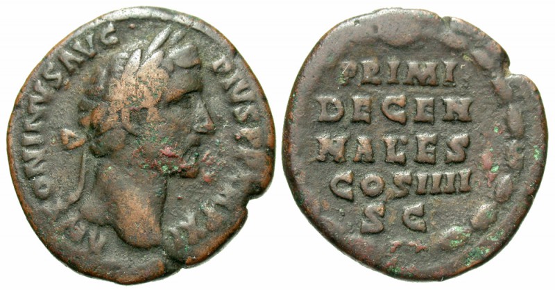 Antoninus Pius, 138 - 161 AD
AE As, Rome Mint, 28mm, 10.00 grams
Obverse: ANTO...