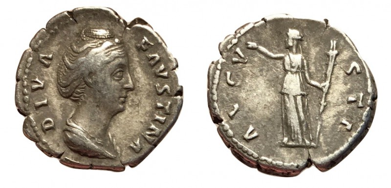 Faustina Sr., 141 - 146 AD
Silver Denarius, Rome Mint, 19mm, 3.36 grams
Obvers...