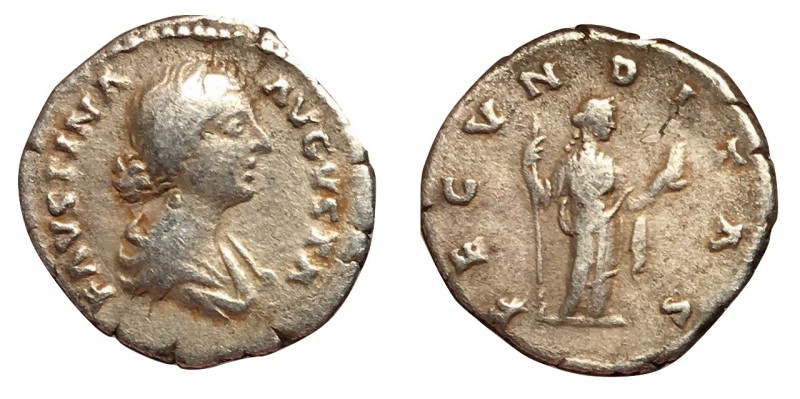 Faustina Jr., 147 - 175 AD
Silver Denarius, Rome Mint, 19mm, 2.87 grams
Obvers...