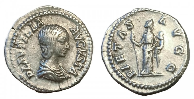 Plautilla, 202 - 205 AD
Silver Denarius, Rome Mint, 19mm, 3.35 grams
Obverse: ...