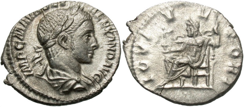 Severus Alexander, 222 - 235 AD
Silver Denarius, Rome Mint, 20mm, 2.50 grams
O...