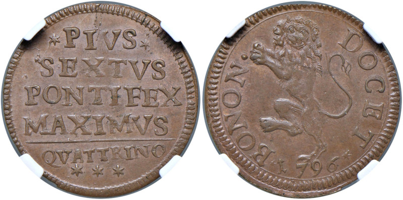 Bologna - Pio VI (1775-1799) Quattrino 1796 - D/ PIVS SEXTVS PONTIFEX MAXIMVS, a...