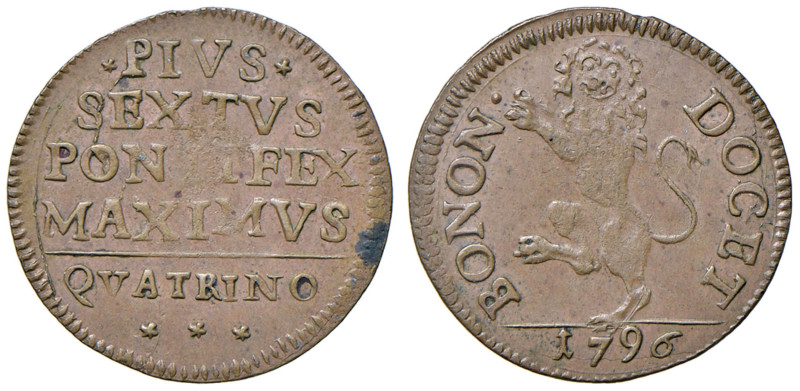 Bologna - Pio VI (1775-1799) Quattrino 1796 - D/ PIVS SEXTVS PONTIFEX MAXIMVS / ...