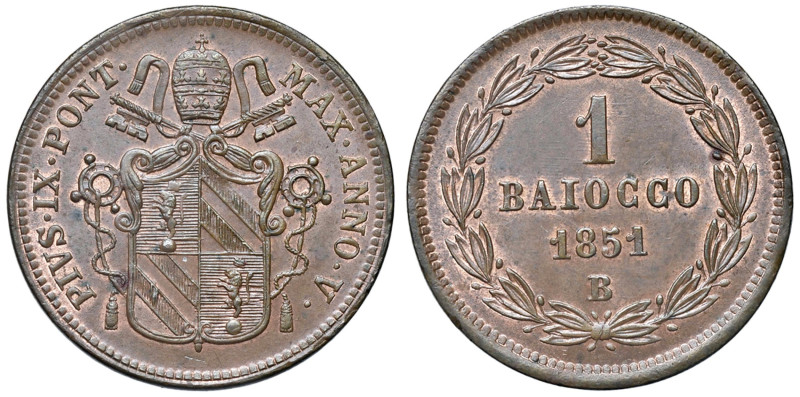 Bologna - Pio IX (1846-1870) Baiocco 1851 an. V (senza le iniziali dell'incisore...