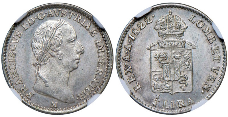 Milano - Francesco I d'Asburgo (1815-1835) Quarto di Lira 1822 - D/ FRANCISCVS I...