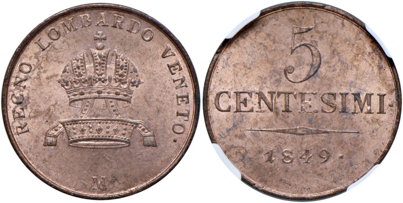 Milano - Francesco Giuseppe I d'Asburgo-Lorena (1848-1866) 5 Centesimi 1849 - D/...