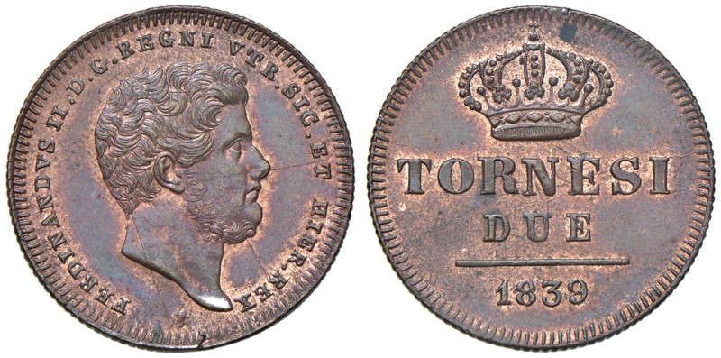 Napoli - Ferdinando II di Borbone (1830-1859) 2 Tornesi 1839 - D/ FERDINANDVS II...