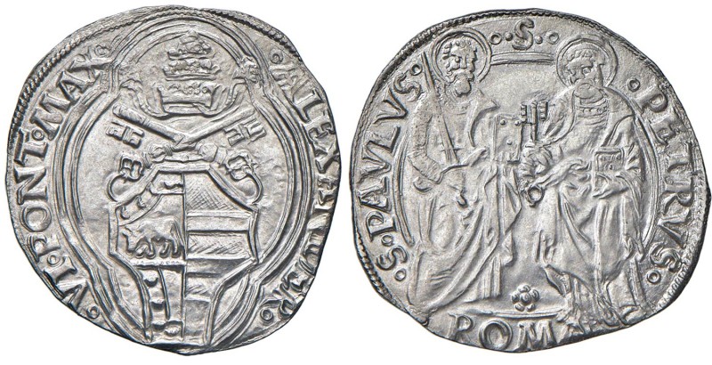 Roma - Alessandro VI (1492-1503) Grosso - D/ ALEXANDER - VI PONT MAX, stemma sor...