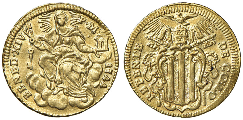 Roma - Benedetto XIV (1740-1758) Zecchino 1744 - D/ BENED XIV - P M - 1744, La C...