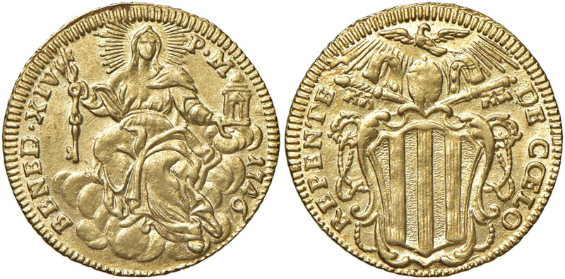 Roma - Benedetto XIV (1740-1758) Zecchino 1746 - D/ BENED XIV - P M - 1746, La C...