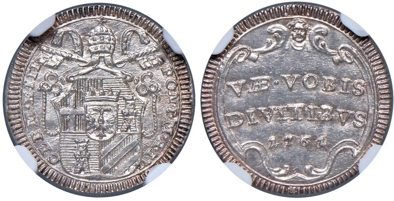 Roma - Clemente XIII (1758-1769) Mezzo Grosso 1761 an. IV - D/ CLEM XIII - PONT ...