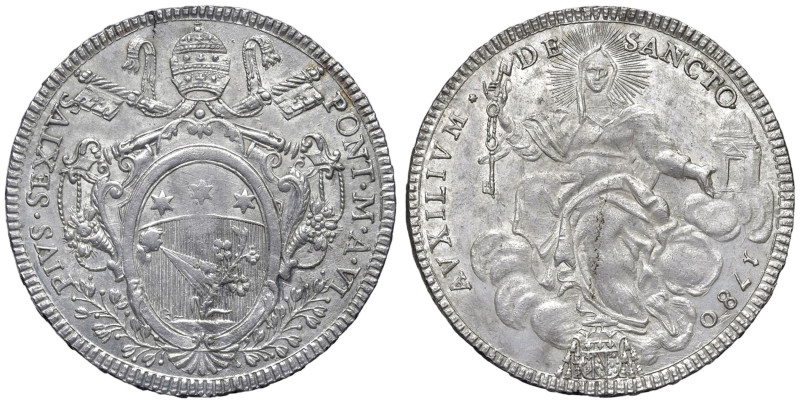 Roma - Pio VI (1775-1799) Scudo 1780 an. VI - D/ PIVS SEXTVS - PONT M A VI, stem...