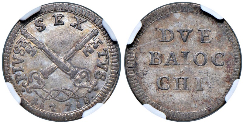 Roma - Pio VI (1775-1799) Muraiola da 2 Baiocchi 1778 - D/ PIVS - SEX - TVS, gra...