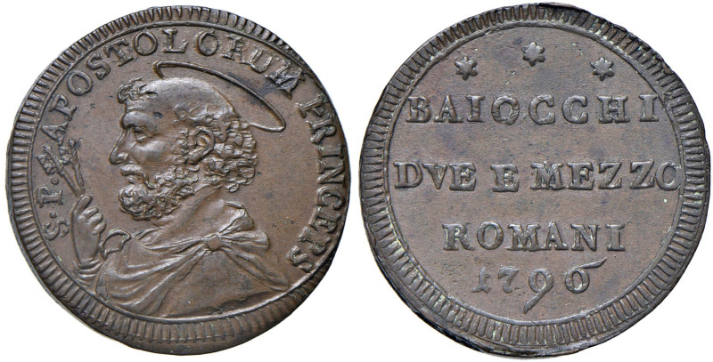 Roma - Pio VI (1775-1799) Sampietrino da due baiocchi e mezzo 1796 - D/ S P APOS...