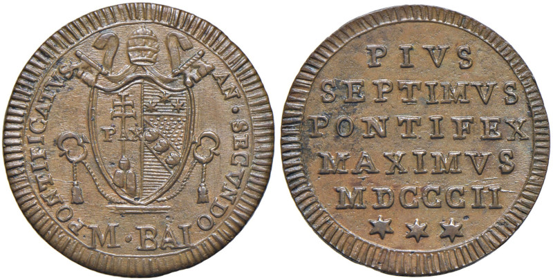 Roma - Pio VII (1800-1823) Mezzo Baiocco an. II - D/ PIVS SEPTIMVS PONTIFEX MAXI...