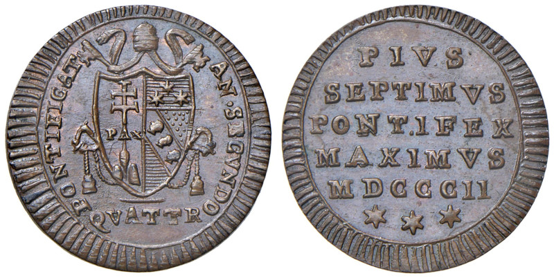 Roma - Pio VII (1800-1823) Quattrino 1802 an. II - D/ PIVS SEPTIMVS PONTIFEX MAX...