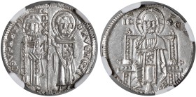 Venezia - Giovanni Soranzo (1312-1328) Grosso - D/ IO SVRANTIO - S M VENETI, San Marco porge il vessillo al Doge R/ Il Redentore in trono - Mont. 75 P...
