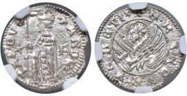 Venezia - Andrea Contarini (1368-1382) Soldino di terzo tipo - D/ ANDR 9 - TAR DVX, Il Doge in piedi a sinistra tiene il vessilo; nel campo, davanti a...