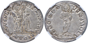 Venezia - Leonardo Loredan (1501-1521) Mocenigo o Lira - D/ LEONAR LAVREDAN S M VENET, S. Marco nimbato, stante a sinistra porge il vessillo al doge g...