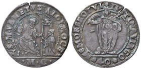 Venezia - Alvise I Mocenigo (1570-1577) 40 Soldi con S. Giustina - D/ ALOY MOCE - S M VENETVS, San Marco benedicente seduto frontale porge il vessillo...