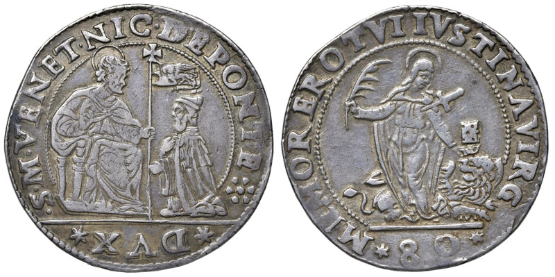 Venezia - Nicolò da Ponte (1578-1585) Mezzo scudo da 80 Soldi con Santa Giustina...