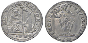 Venezia - Nicolò da Ponte (1578-1585) Sedicesimo di scudo da 10 Soldi con Santa Giustina - D/ S M VENET NIC DEPONTE, San Marco seduto in trono benedic...