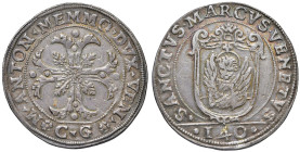 Venezia - Marcantonio Memmo (1612-1615) Scudo della croce da 140 Soldi - D/ M ANTON MEMMO DVX VEN, croce ornata e fogliata; all'esergo sigla del massa...