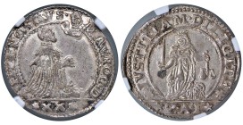 Venezia - Francesco Morosini (1688-1694) Liretta - D/ FRANCISCVS MAVROC D, il Doge genuflesso volto a destra, il capo è volto in alto verso la Beata V...