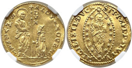 Venezia - Alvise III Mocenigo (1722-1732) Zecchino - D/ ALOY MOCENI - S M VENET, San Marco stante a sinistra porge il vessillo al doge genuflesso, lun...