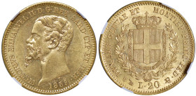 Vittorio Emanuelle II (1849-1861) 20 Lire 1859 Genova - MIR 1055t Gig. 17 Au • In slab NGC MS 63 n.6635991-003

Status: FDC