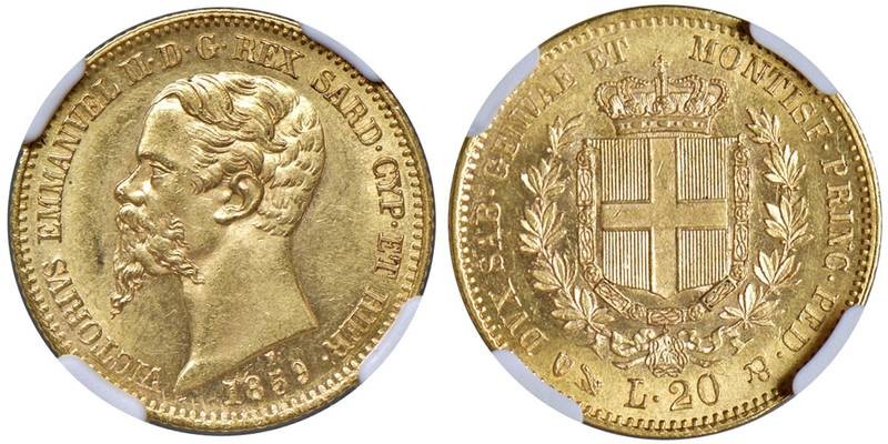 Vittorio Emanuelle II (1849-1861) 20 Lire 1859 Genova - MIR 1055t Gig. 17 Au • I...