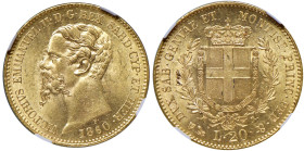 Vittorio Emanuelle II (1849-1861) 20 Lire 1860 Genova - MIR 1055v Gig. 19 Au • In slab NGC MS 63+ n.6631779-013

Status: FDC