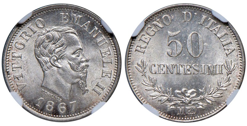 Vittorio Emanuele II (1861-1878) 50 Centesimi 1867 "Valore" Milano - MIR 1088e G...
