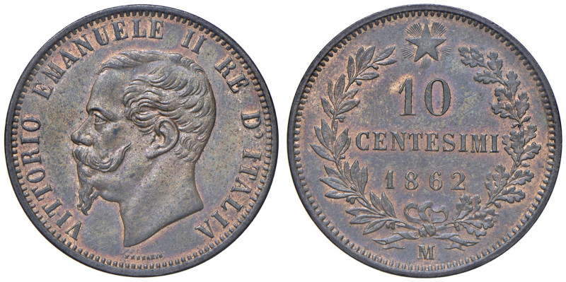 Vittorio Emanuele II (1861-1878) 10 Centesimi 1862 Milano - MIR 1092a Gig. 88 Cu...