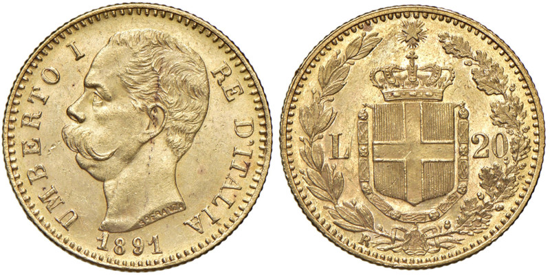 Umberto I (1878-1900) 20 Lire 1891 - MIR 1098p Gig. 20 Au 

Status: SPL-FDC