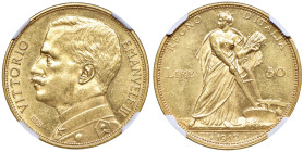 Vittorio Emanuele III (1900-1946) 50 Lire 1912 Aratrice - MIR 1121b Gig. 16 Au • In slab NGC MS 62 n. 5882527-074

Status: qFDC