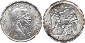 Vittorio Emanuele III (1900-1946) 20 Lire 1927 an. VI Littore - MIR 1128b Gig. 36 Ag • In slab NGC MS 64 n. 6639298-001

Status: FDC