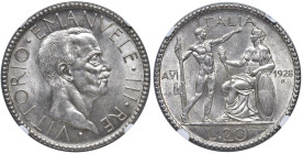 Vittorio Emanuele III (1900-1946) 20 Lire 1928 an. VI Littore - MIR 1128c Gig. 37 Ag • In slab NGC MS 63 n. 6634747-020

Status: qFDC-FDC